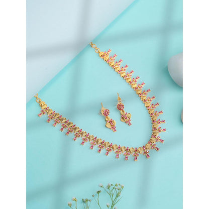 Label Ruby Regal Gold-Plated Emerald And Floral Pave Necklace and Earrings