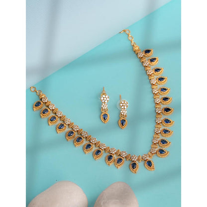 Label Ruby Blue Heritage Emerald And Gold Palated Necklace and Earrings
