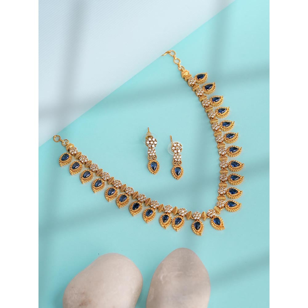 Label Ruby Blue Heritage Emerald And Gold Palated Necklace and Earrings