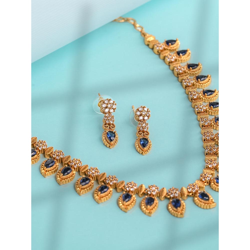 Label Ruby Blue Heritage Emerald And Gold Palated Necklace and Earrings