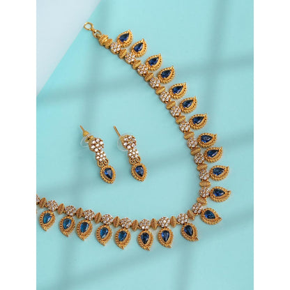 Label Ruby Blue Heritage Emerald And Gold Palated Necklace and Earrings
