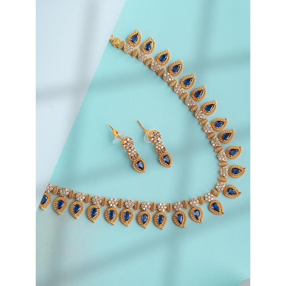 Label Ruby Blue Heritage Emerald And Gold Palated Necklace and Earrings