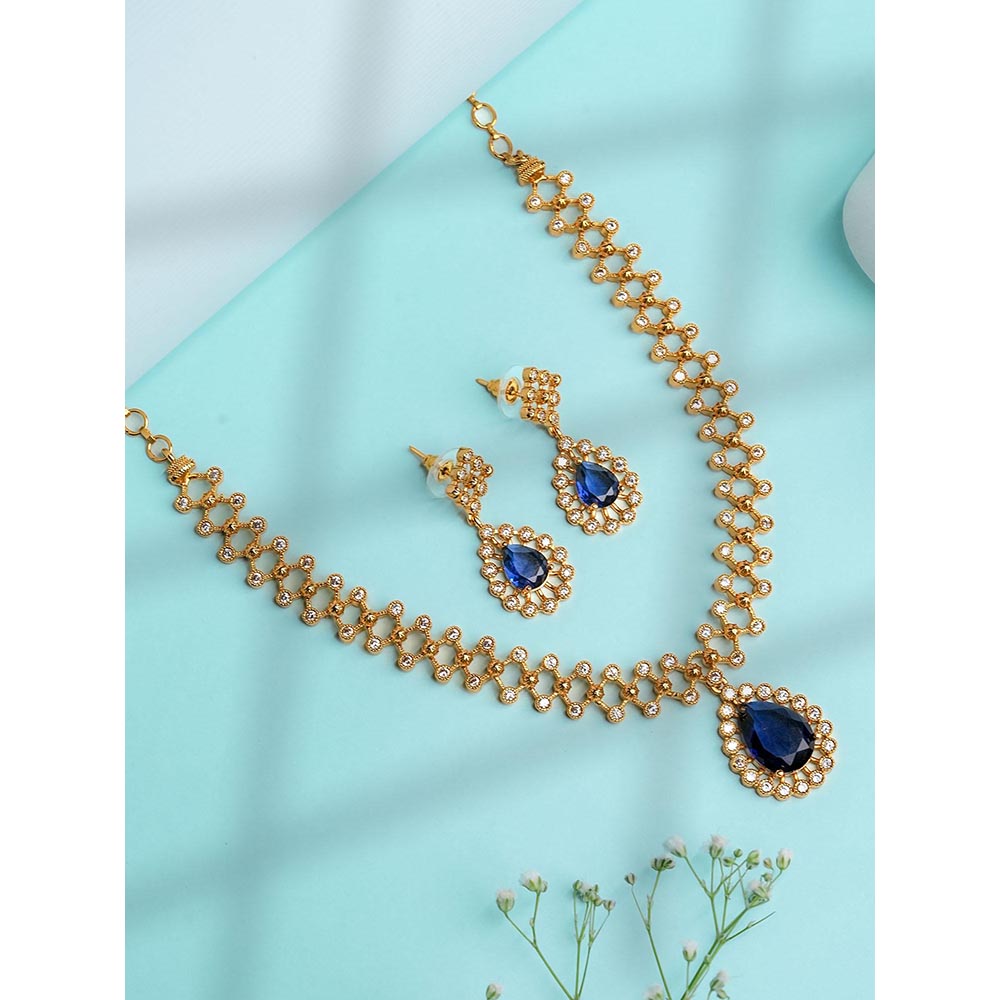 Label Ruby Blue Artisan Floral Mandala Necklace and Earrings