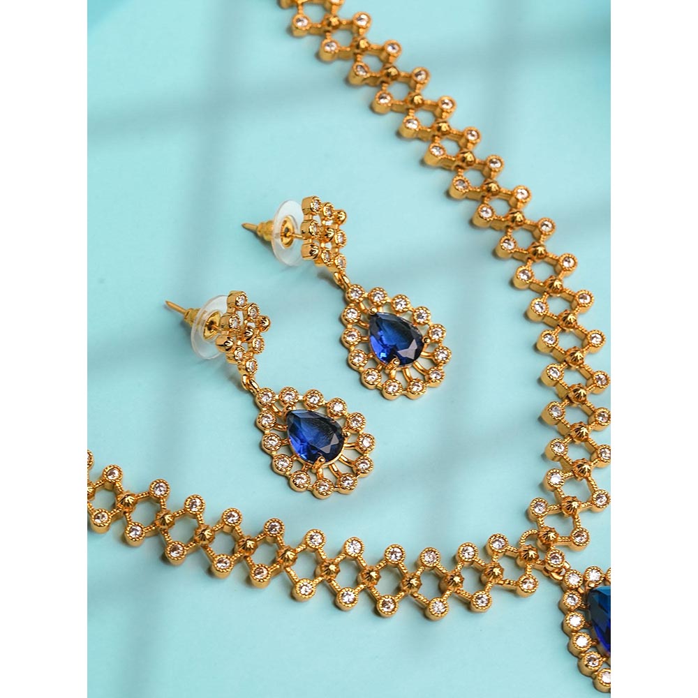 Label Ruby Blue Artisan Floral Mandala Necklace and Earrings