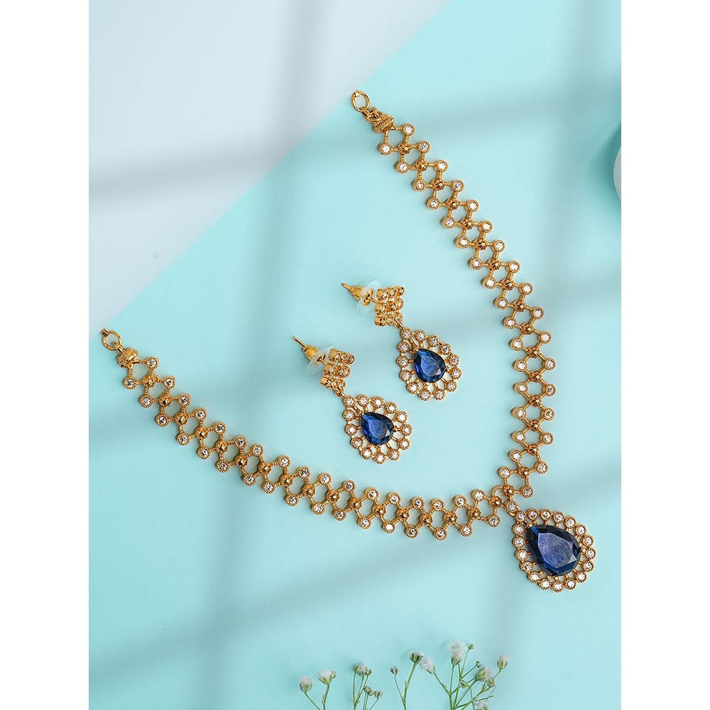 Label Ruby Blue Artisan Floral Mandala Necklace and Earrings