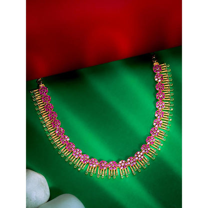 Label Ruby Traditional Gold-Plated Pink Stone Necklace