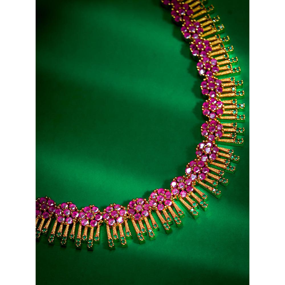 Label Ruby Traditional Gold-Plated Pink Stone Necklace