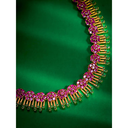 Label Ruby Traditional Gold-Plated Pink Stone Necklace