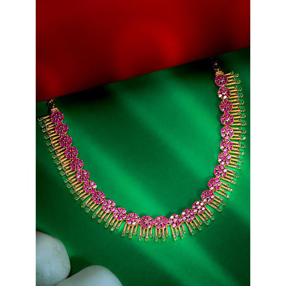 Label Ruby Traditional Gold-Plated Pink Stone Necklace