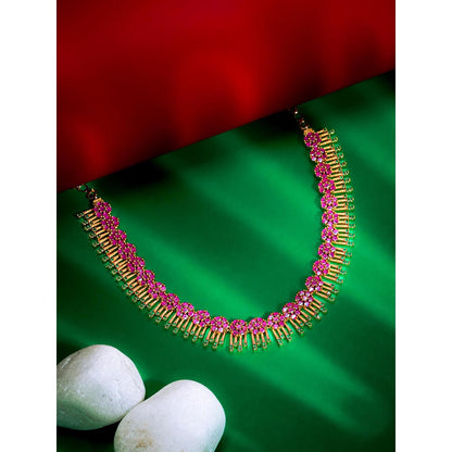 Label Ruby Traditional Gold-Plated Pink Stone Necklace