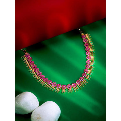 Label Ruby Traditional Gold-Plated Pink Stone Necklace