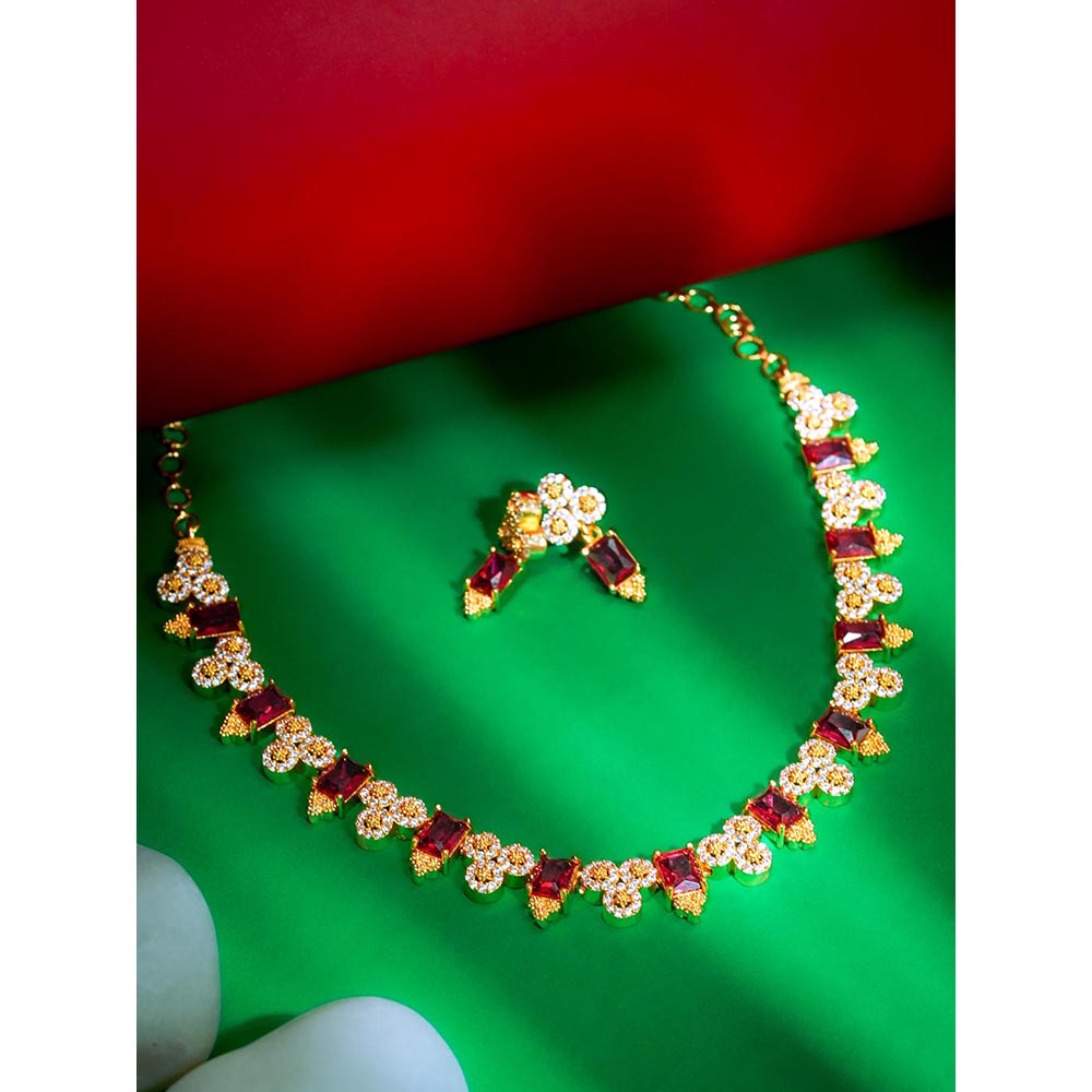 Label Ruby Elegant Emerald Red and Gold-Plated Jewellery Set