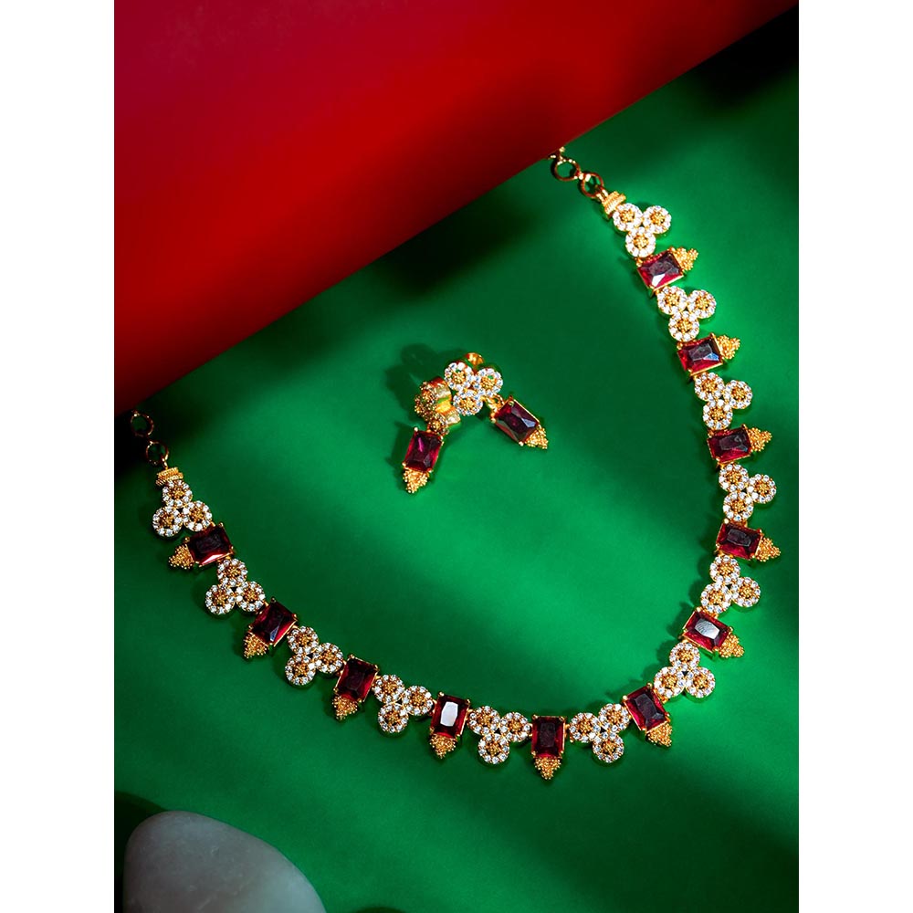 Label Ruby Elegant Emerald Red and Gold-Plated Jewellery Set