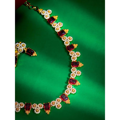 Label Ruby Elegant Emerald Red and Gold-Plated Jewellery Set