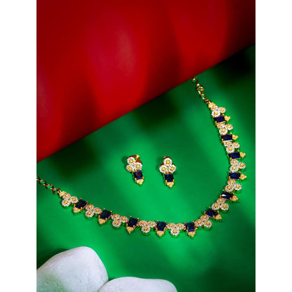 Label Ruby Elegant Emerald Blue and Gold-Plated Jewellery Set