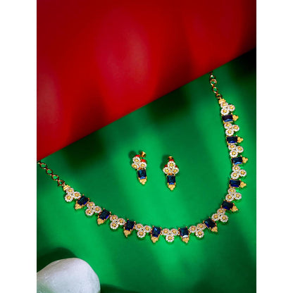 Label Ruby Elegant Emerald Blue and Gold-Plated Jewellery Set