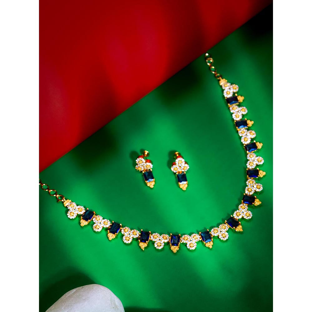 Label Ruby Elegant Emerald Blue and Gold-Plated Jewellery Set