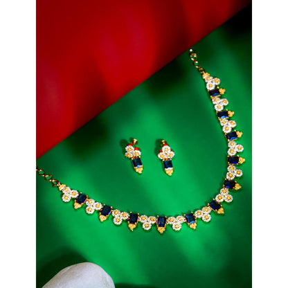 Label Ruby Elegant Emerald Blue and Gold-Plated Jewellery Set