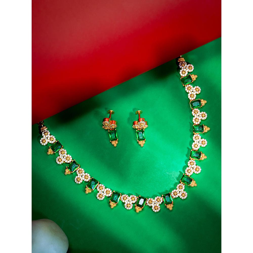 Label Ruby Elegant Emerald Green and Gold-Plated Jewellery Set