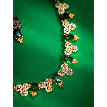 Label Ruby Elegant Emerald Green and Gold-Plated Jewellery Set