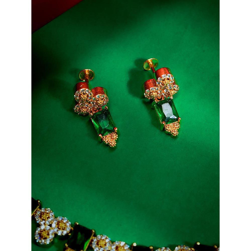 Label Ruby Elegant Emerald Green and Gold-Plated Jewellery Set