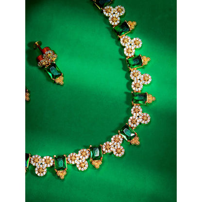 Label Ruby Elegant Emerald Green and Gold-Plated Jewellery Set