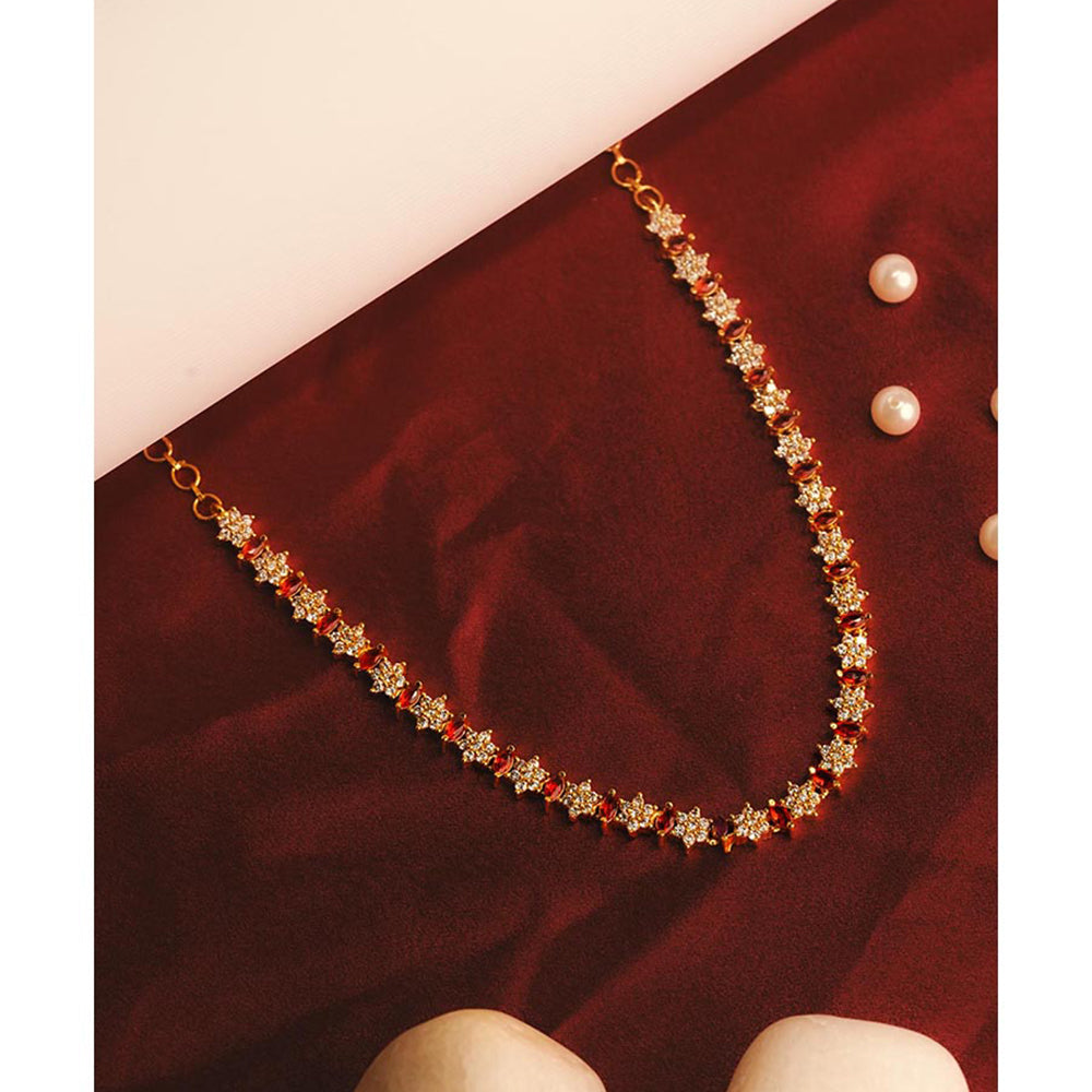 Label Ruby Red Elegant Ruby and Diamond-Style Floral Tennis Necklace