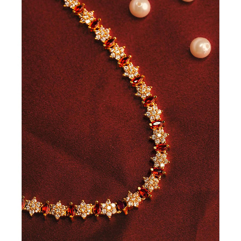Label Ruby Red Elegant Ruby and Diamond-Style Floral Tennis Necklace