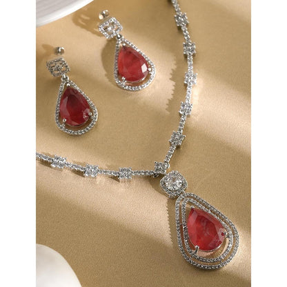 Label Ruby Regal Emerald-Cut Red Stone and Pave Diamond Jewellery Set