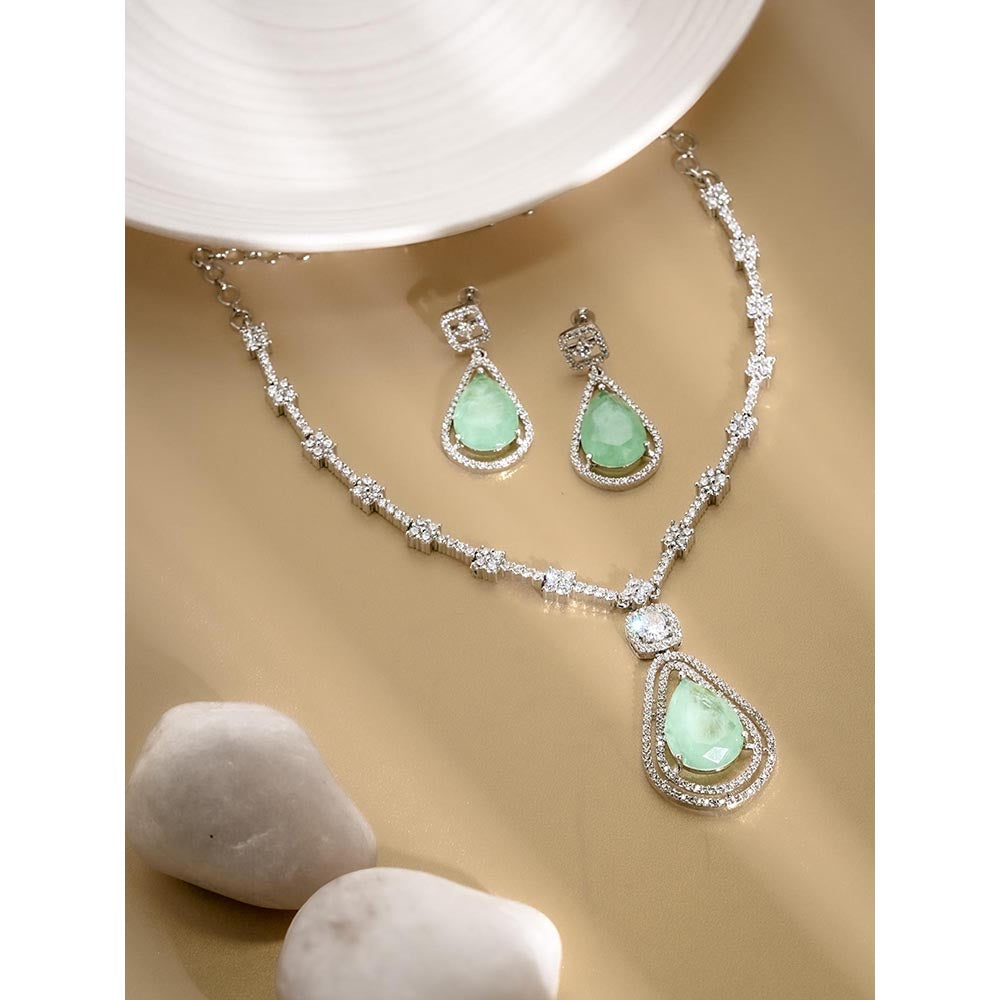 Label Ruby Regal Emerald-Cut Light Green Stone and Pave Diamond Jewellery Set