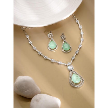 Label Ruby Regal Emerald-Cut Light Green Stone and Pave Diamond Jewellery Set