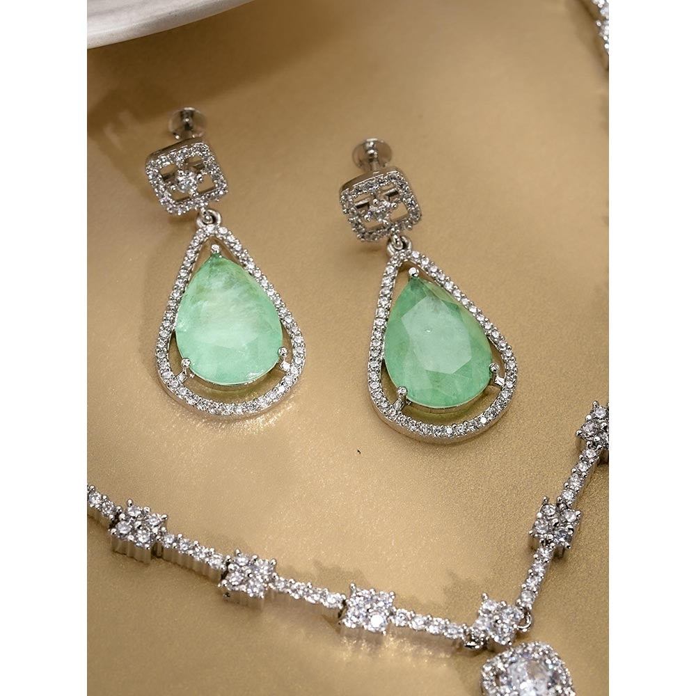 Label Ruby Regal Emerald-Cut Light Green Stone and Pave Diamond Jewellery Set