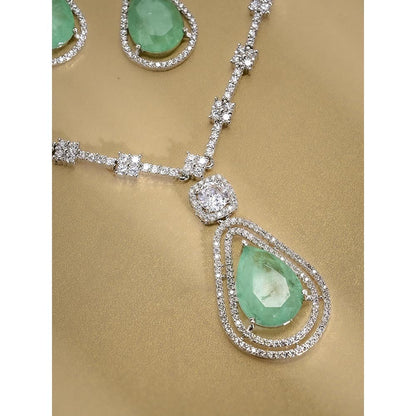 Label Ruby Regal Emerald-Cut Light Green Stone and Pave Diamond Jewellery Set