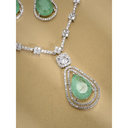 Label Ruby Regal Emerald-Cut Light Green Stone and Pave Diamond Jewellery Set