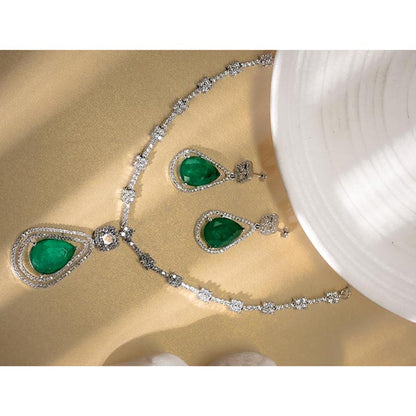 Label Ruby Regal Emerald-Cut Green Stone and Pave Diamond Jewellery Set