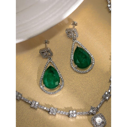 Label Ruby Regal Emerald-Cut Green Stone and Pave Diamond Jewellery Set