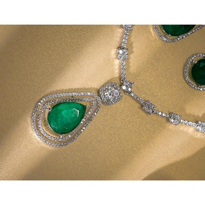 Label Ruby Regal Emerald-Cut Green Stone and Pave Diamond Jewellery Set