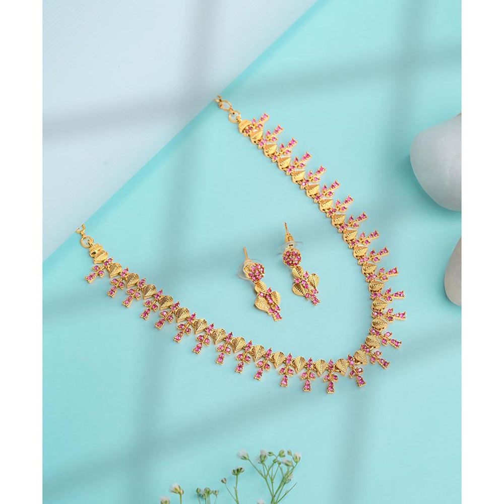 Label Ruby Regal Gold-Plated Pink Floral Pave Jewellery Set