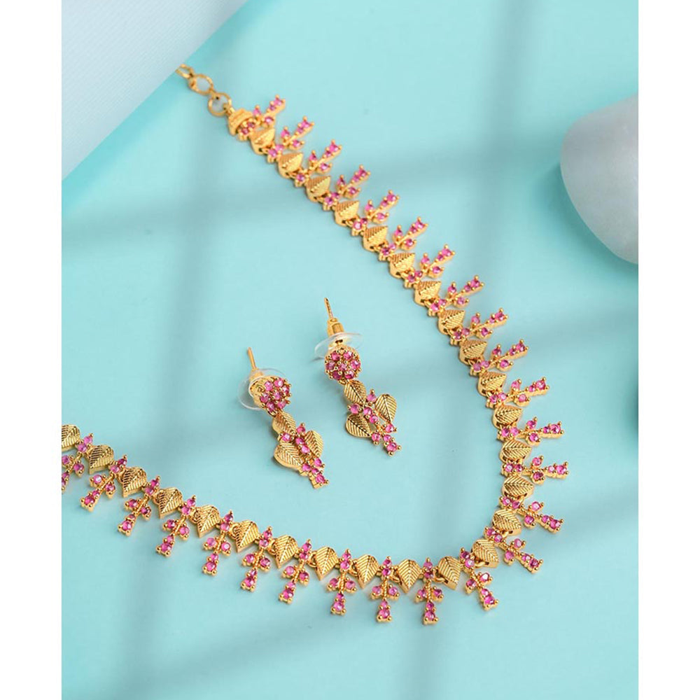 Label Ruby Regal Gold-Plated Pink Floral Pave Jewellery Set