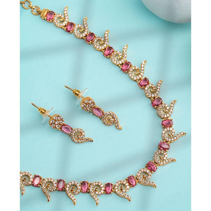 Label Ruby Pink Nature-Inspired Leaf Jewellery Set