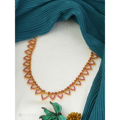 Label Ruby Pink Beautiful Micro Gold Polish Ruby Stone Short Necklace