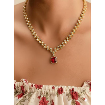 Label Ruby Red Gold Plated Crystal Alloy Necklace