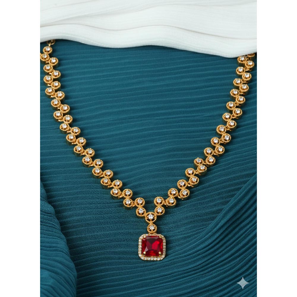 Label Ruby Red Gold Plated Crystal Alloy Necklace