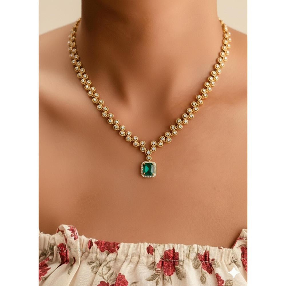 Label Ruby Green Gold Plated Crystal Alloy Necklace