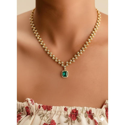 Label Ruby Green Gold Plated Crystal Alloy Necklace