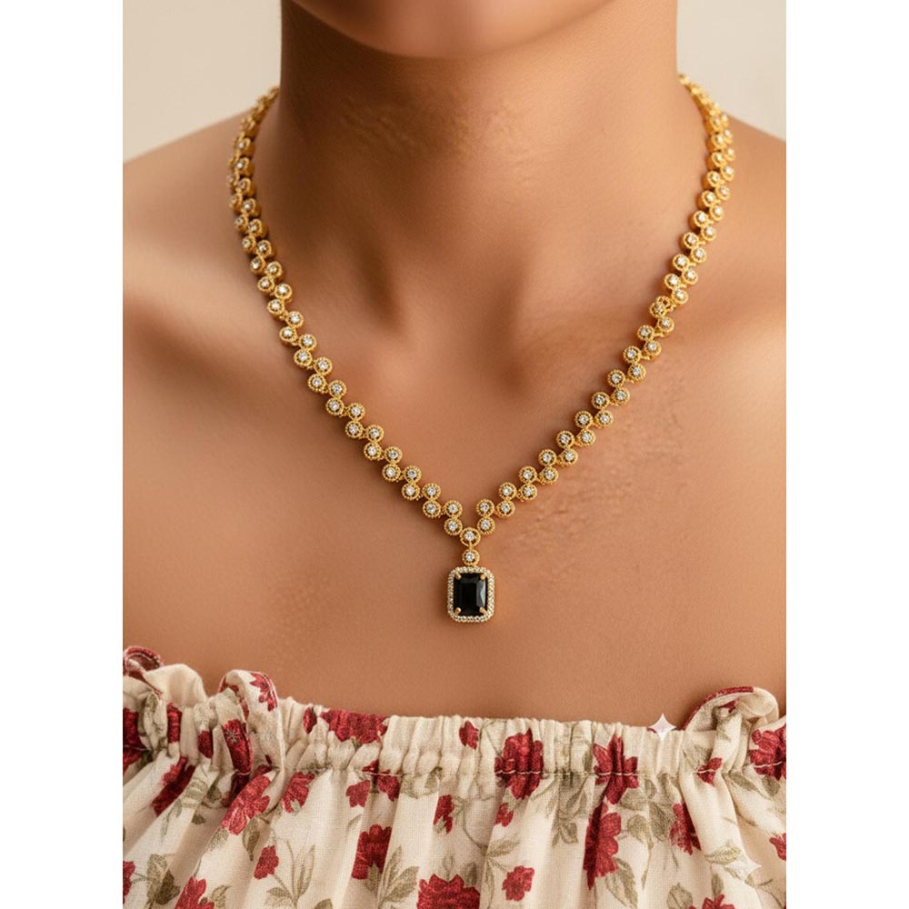 Label Ruby Blue Gold Plated Crystal Alloy Necklace