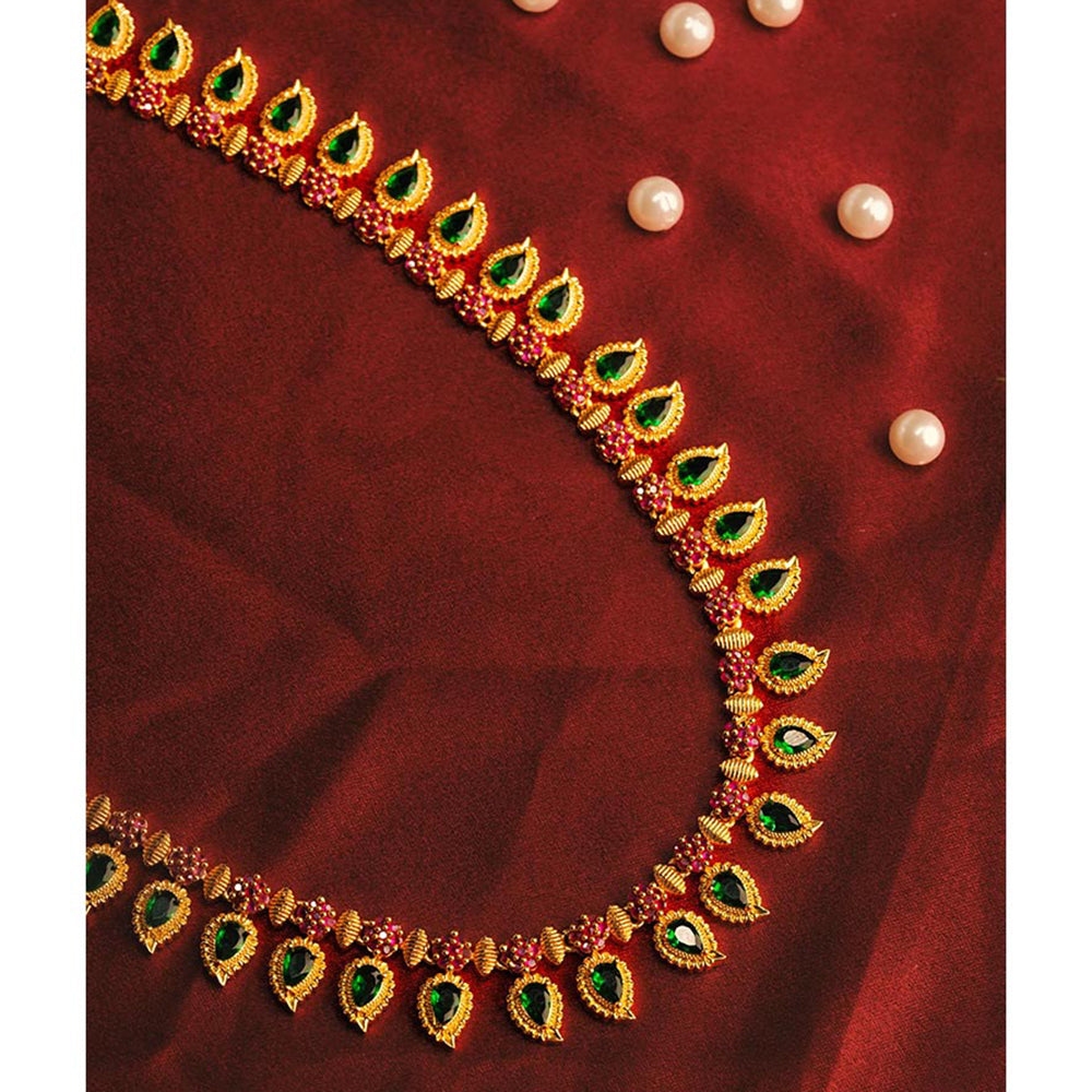 Label Ruby Green Stoned Long Haaram Necklace