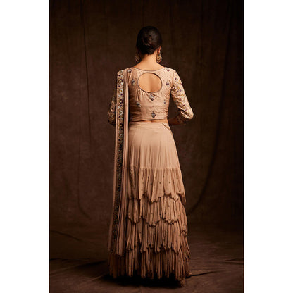 Label Gayatri Bishnoi Beige Disrobed Draped Lehenga with Blouse (Set of 2)