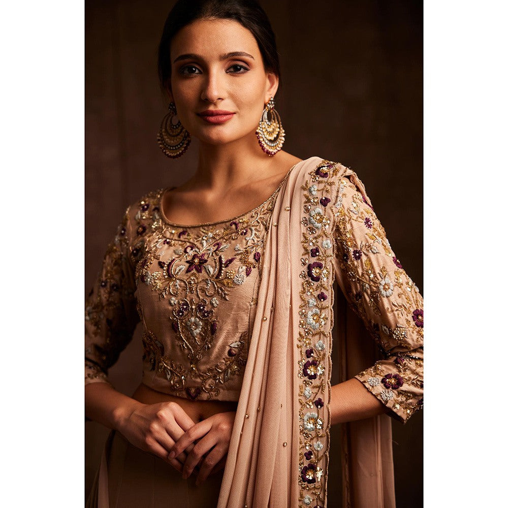 Label Gayatri Bishnoi Beige Disrobed Draped Lehenga with Blouse (Set of 2)