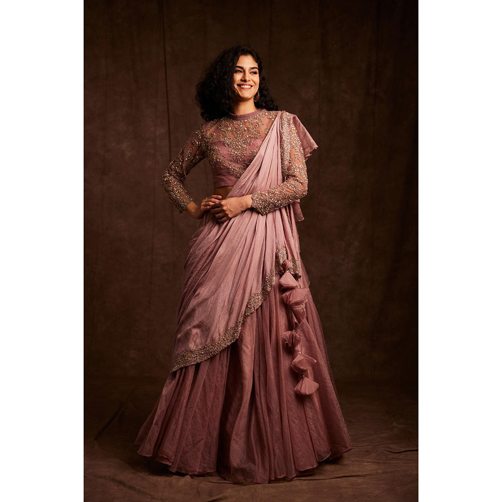 Label Gayatri Bishnoi Mauve Midwestern Draped Lehenga with Blouse (Set of 2)
